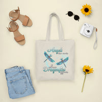 Angels Are Near When Dragonflies Appear Heavenly Nostalgic Spiritual Tote Bag, Dragonfly Tote Bag, Gift for Women Tote Bag - Wonder Print Shop