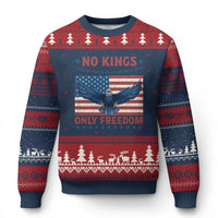No Kings Only Freedom Ugly Christmas Sweater American Flag Bald Eagle Retro Vintage - Wonder Print Shop
