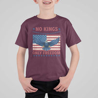 No Kings Only Freedom T Shirt For Kid American Flag Bald Eagle Retro Vintage