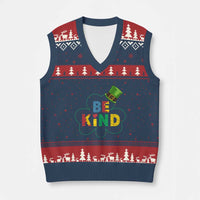 Lucky Shamrock Be Kind V-Neck Knit Sweater Vest Autism Leprechaun St Patricks Day - Wonder Print Shop