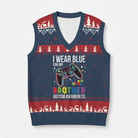 Autism Awareness Gamer V-Neck Knit Sweater Vest I Wear Blue for My Brother Video Game Family Support - Wonder Print Shop