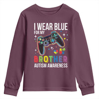 Autism Awareness Gamer Youth Sweatshirt I Wear Blue for My Brother Video Game Family Support