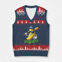 Cute Banana Graphics V-Neck Knit Sweater Vest Funny Sports Baseball Lover - Wonder Print Shop