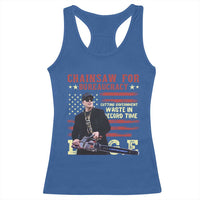 Chainsaw For Bureaucracy Racerback Tank Top Cutting Government Waste In Record Time DOGE