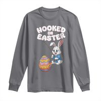 Cute Bunny Fishing Long Sleeve Shirt Hooked for Easter Eggs Funny Holiday