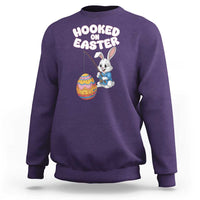Cute Bunny Fishing Sweatshirt Hooked for Easter Eggs Funny Holiday