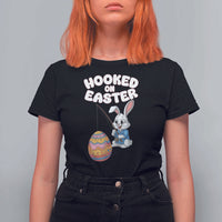 Cute Bunny Fishing T Shirt For Women Hooked for Easter Eggs Funny Holiday