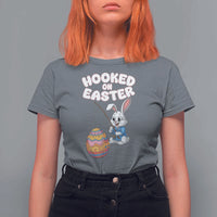 Cute Bunny Fishing T Shirt For Women Hooked for Easter Eggs Funny Holiday