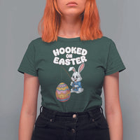Cute Bunny Fishing T Shirt For Women Hooked for Easter Eggs Funny Holiday
