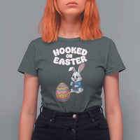 Cute Bunny Fishing T Shirt For Women Hooked for Easter Eggs Funny Holiday