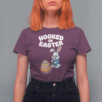 Cute Bunny Fishing T Shirt For Women Hooked for Easter Eggs Funny Holiday