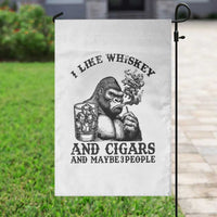 I Like Whiskey and Cigars and Maybe 3 People Garden Flag Funny Bigfoot Drinking and Cigarette Anti-Social Humor