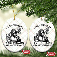 I Like Whiskey and Cigars and Maybe 3 People Ceramic Ornament Funny Bigfoot Drinking and Cigarette Anti-Social Humor