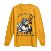I Like Whiskey and Cigars and Maybe 3 People Long Sleeve Shirt Funny Bigfoot Drinking and Cigarette Anti-Social Humor