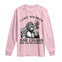 I Like Whiskey and Cigars and Maybe 3 People Long Sleeve Shirt Funny Bigfoot Drinking and Cigarette Anti-Social Humor