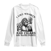 I Like Whiskey and Cigars and Maybe 3 People Long Sleeve Shirt Funny Bigfoot Drinking and Cigarette Anti-Social Humor