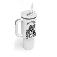I Like Whiskey and Cigars and Maybe 3 People Tumbler With Handle Funny Bigfoot Drinking and Cigarette Anti-Social Humor