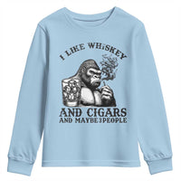 I Like Whiskey and Cigars and Maybe 3 People Youth Sweatshirt Funny Bigfoot Drinking and Cigarette Anti-Social Humor