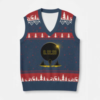 Bigfoot August 12 2026 Total Solar Eclipse V-Neck Knit Sweater Vest Totality Sasquatch Cryptid Stargazer Memorabilia
