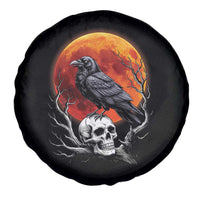 Gothic Raven on Skull Blood Moon Spare Tire Cover Spooky Halloween Macabre Dark Art Graphic