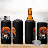 Gothic Raven on Skull Blood Moon 4 in 1 Can Cooler Tumbler Spooky Halloween Macabre Dark Art Graphic