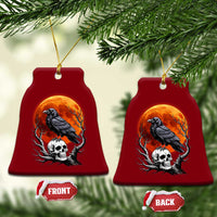 Gothic Raven on Skull Blood Moon Ceramic Ornament Spooky Halloween Macabre Dark Art Graphic