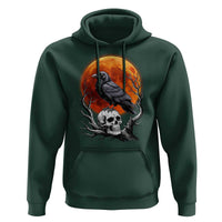 Gothic Raven on Skull Blood Moon Hoodie Spooky Halloween Macabre Dark Art Graphic