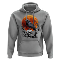 Gothic Raven on Skull Blood Moon Hoodie Spooky Halloween Macabre Dark Art Graphic