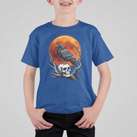 Gothic Raven on Skull Blood Moon T Shirt For Kid Spooky Halloween Macabre Dark Art Graphic