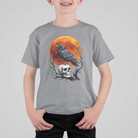 Gothic Raven on Skull Blood Moon T Shirt For Kid Spooky Halloween Macabre Dark Art Graphic