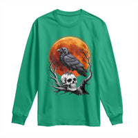 Gothic Raven on Skull Blood Moon Long Sleeve Shirt Spooky Halloween Macabre Dark Art Graphic