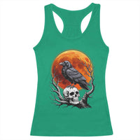 Gothic Raven on Skull Blood Moon Racerback Tank Top Spooky Halloween Macabre Dark Art Graphic