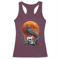 Gothic Raven on Skull Blood Moon Racerback Tank Top Spooky Halloween Macabre Dark Art Graphic