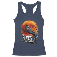 Gothic Raven on Skull Blood Moon Racerback Tank Top Spooky Halloween Macabre Dark Art Graphic