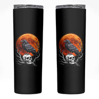Gothic Raven on Skull Blood Moon Skinny Tumbler Spooky Halloween Macabre Dark Art Graphic