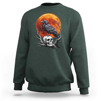 Gothic Raven on Skull Blood Moon Sweatshirt Spooky Halloween Macabre Dark Art Graphic