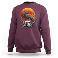 Gothic Raven on Skull Blood Moon Sweatshirt Spooky Halloween Macabre Dark Art Graphic