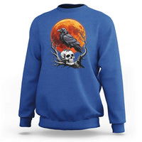 Gothic Raven on Skull Blood Moon Sweatshirt Spooky Halloween Macabre Dark Art Graphic