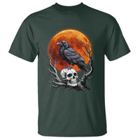 Gothic Raven on Skull Blood Moon T Shirt Spooky Halloween Macabre Dark Art Graphic