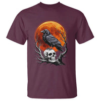 Gothic Raven on Skull Blood Moon T Shirt Spooky Halloween Macabre Dark Art Graphic