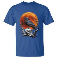 Gothic Raven on Skull Blood Moon T Shirt Spooky Halloween Macabre Dark Art Graphic