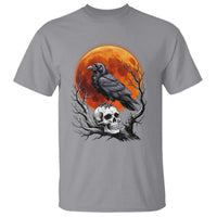 Gothic Raven on Skull Blood Moon T Shirt Spooky Halloween Macabre Dark Art Graphic