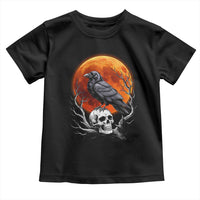 Gothic Raven on Skull Blood Moon Toddler T Shirt Spooky Halloween Macabre Dark Art Graphic