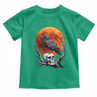 Gothic Raven on Skull Blood Moon Toddler T Shirt Spooky Halloween Macabre Dark Art Graphic