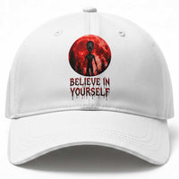 Creepy Alien Believe In Yourself Baseball Cap Funny Blood Moon Sci-Fi Horror Graphic