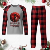 Creepy Alien Believe In Yourself Plaid Pajama Set Funny Blood Moon Sci-Fi Horror Graphic