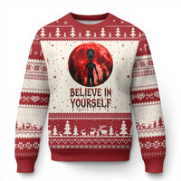 Creepy Alien Believe In Yourself Ugly Christmas Sweater Funny Blood Moon Sci-Fi Horror Graphic