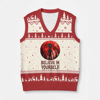 Creepy Alien Believe In Yourself V-Neck Knit Sweater Vest Funny Blood Moon Sci-Fi Horror Graphic