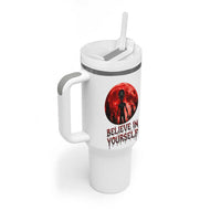 Creepy Alien Believe In Yourself Tumbler With Handle Funny Blood Moon Sci-Fi Horror Graphic
