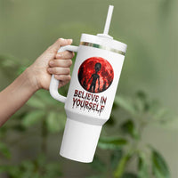 Creepy Alien Believe In Yourself Tumbler With Handle Funny Blood Moon Sci-Fi Horror Graphic